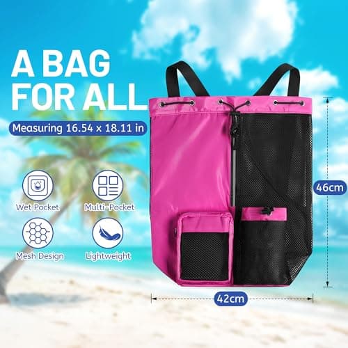 CHEPULA Swim Bag Mesh Drawstring Backpack with Wet Pocket, Waterproof Gym Bags for Beach Swimming Pool Gym Workout Men Women (Rose red) — view 6