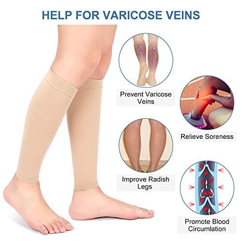 Calf Compression Sleeves Men Women, Medical Footless Compression Socks Shin Splints Leg Brace 20-30mmHg with Graduated Pressure Compression Calf Support for Swelling Varicose Veins Calf (Beige) — view 3