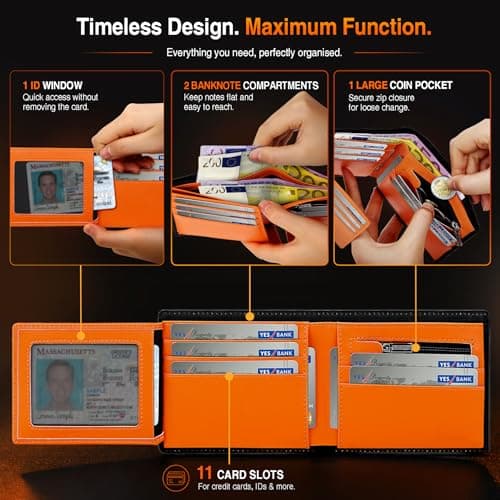 TEEHON RFID Blocking Mens Wallets – Slim Genuine Leather Wallets for Men UK — view 5