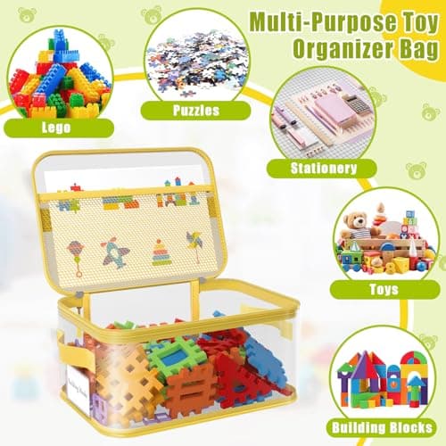 8 Packs Extra Large Toy Storage Bags with Labels, Reusable Clear PVC Board Game Storage, Travel Waterproof Toy Organizer Bags with Name Tag and Manual Pocket for Building Blocks, Puzzle 28*20*14cm — view 3