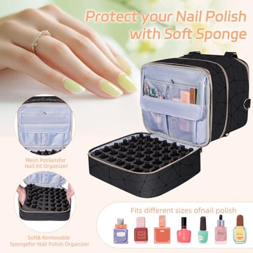 Nail Polish Organizer Case,3 Layer Nail Lamp Storage Bag Holds 84 Bottles (15ml/0.5 fl.oz) Nail Bag &Nail Lamp,Nail Polish Carrying Case Nail Kit Supplies Organizer Bag - Black — view 3