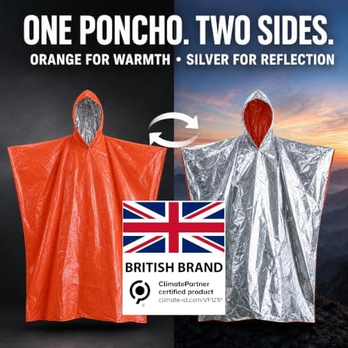 aZengear Emergency Survival Poncho (4pc) Thermal Mylar Foil Coating Blanket for Heat Retention and Rain | Reversible with Hood | Waterproof, Windproof, Portable, Hands-free, Outdoor Kit — view 6