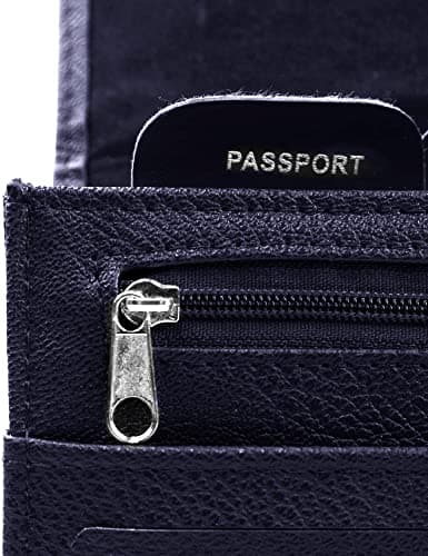 Woodland Leather Passport Holder, Faux Leather Passport Holder Travel Wallet, Travel Document Wallet Organiser with RFID Credit Card Slot and Key Lock, Navy — view 6