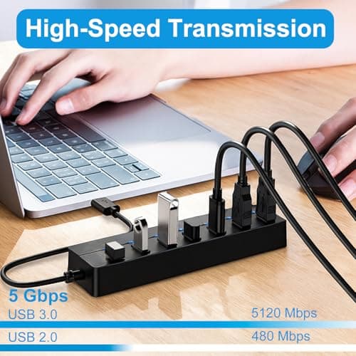 7 Port USB 3.0 Hub USB Extender with Individual Switches and Lights — view 4