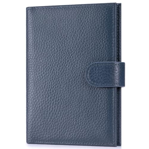 FREYAMIRA Passport Holder for Travel Women RFID Blocking Genuine Leather Passport Wallet with Card Slots, Zipper Coins Pocket, Cash Holder, Navy Blue