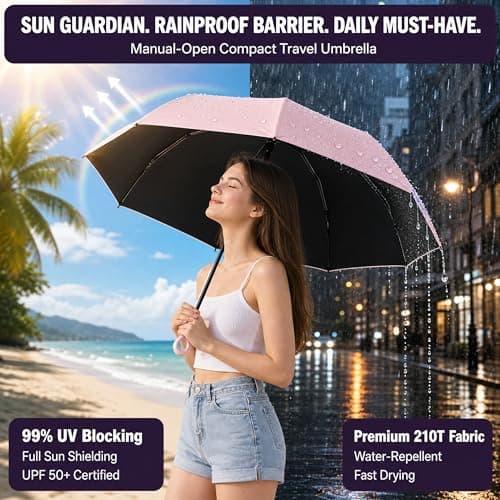 Mini Umbrella for Women - UPF 50+ UV Protection, Sun & Rain Dual Use, Ultra-Compact Pocket Size, Lightweight Foldable Travel Umbrella with Case, Portable Shade for Beach, Commute, Daily Use (Pink) — view 3