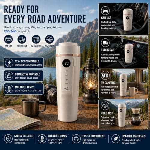 Car Travel Electric Kettle,400ml Heating Mug,12V-24V,316 Stainless Liner — view 6
