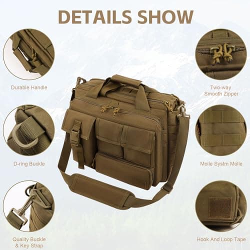 GES 15.6 inch Laptop Bag, Multi-funtion Men's Outdoor Tactical Nylon Shoulder Laptop Messenger Bag,Briefcase Handbags for Camera/Tablet/Notebook (Brown) — view 5