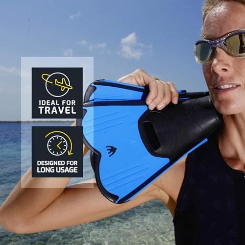 Cressi Light Fins Short Swimming Fins - Agile Training Flippers for Muscle Conditioning - Lightweight Travel Flippers - Compact Snorkel Blade - Blue - 39/40 (5.5/6.5) — view 6