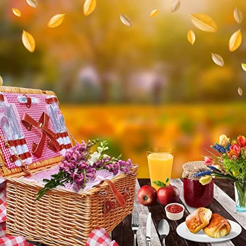 Trendi® Premium Wicker Picnic Basket Set for 4 Persons - Outdoor Hamper with Cutlery, Plates, Wine Glasses, Cooler Bag and Insulated picnic basket — view 6