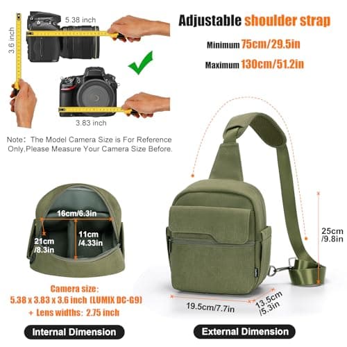 Cwatcun Sling Camera Bag Canvas, Compact Crossbody Case with Rain Cover — view 6