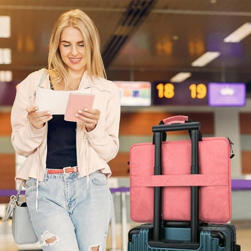 MicaYoung 14-15 Inch laptop Shoulder Messenger Bag Carrying Case Briefcase Slim Protective Computer Sleeve with Handle Strap Pocket for MacBook Acer ASUS HP Surface Dell Chromebook, Pink — view 6