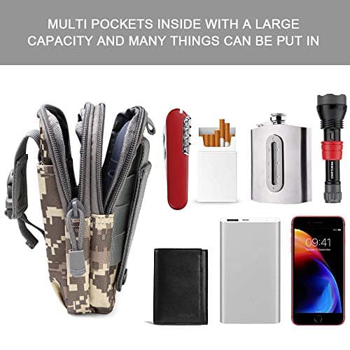 flintronic Tactical Waist Bags, Universal Outdoor Waist Bag | Molle EDC Pouch + Outdoor Hook | Utility Gadget Waist Bag with Cell Phone Holster for Sports, Hiking, Camping, Traveling (ACU Camouflage) — view 3