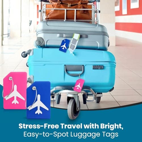 2 Pcs Silicone Luggage Tags, Travel Baggage Labels, Luggage Labels for Suitcases, Suitcase Name Address ID Tags, Protect Privacy Prevent Loss Travel Suitcases Accessories (Blue+Pink) — view 3