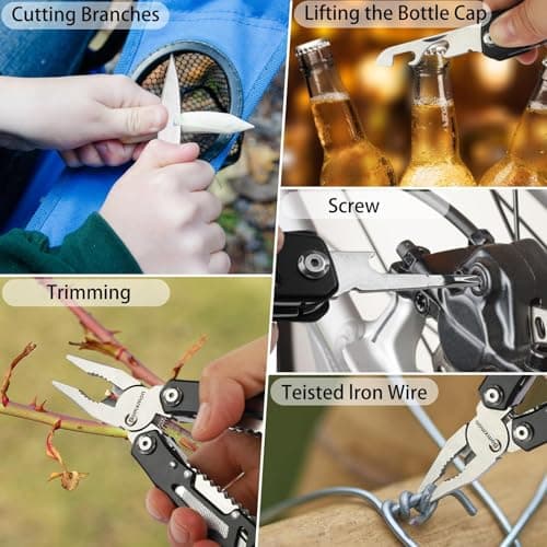 Multitool Pliers 13 in 1, Stainless Steel Multi Tool Pliers Pocket Knife with Safety Lock for Camping Survival Hiking DIY Gifts for Men — view 5