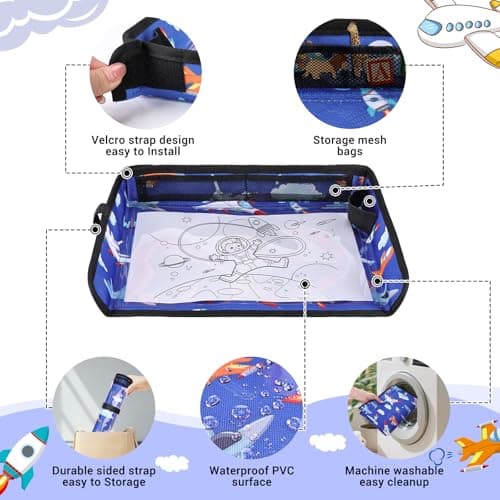 Airplane Tray Table Cover, Foldable Travel Tray Cover for Toddlers 1-3, Universal Fit for Airplane, Car Seat, High Chair, Machine Washable, Portable (Blue) — view 3