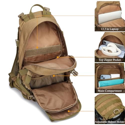 POWER KING 25L Military Tactical Backpack, Practical Rucksack for Men with Molle System Outdoor Hiking Backpack Army Backpack for Trekking, Traveling, Mountaining, Khaki — view 4