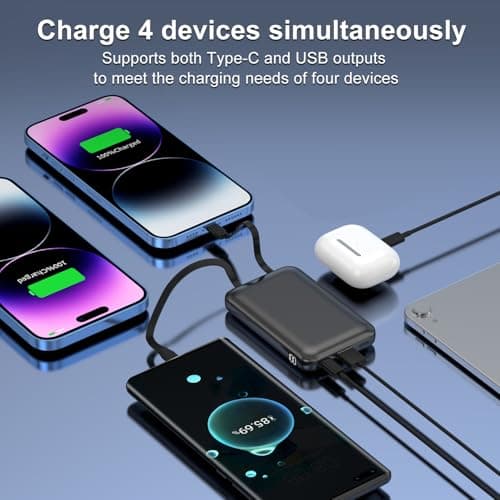 10000mAh Power Bank, YISHDA Ultra Slim Portable Charger 22.5W PD Fast Charging with 2 Built-in Cables, for iPhone 16/15/14/13/12 Series, Samsung, Android Smartphones (Black) — view 4