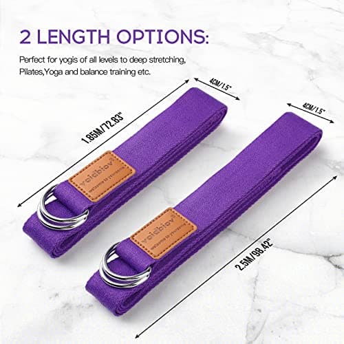 voidbiov D-Ring Buckle Yoga Strap 1.85 or 2.5M, Durable Cotton Adjustable Belt Perfect for Holding Poses, Improving Flexibility and Physical Therapy Dark Purple — view 5