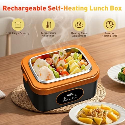 Gamexop Upgraded Cordless Electric Lunch Box, 1.5L Rechargeable Heated Lunch Box Battery Powered Stainless Steel Self-Heating Food Warmer Gift for Indoor Outdoor Work Office Camping Travel — view 2