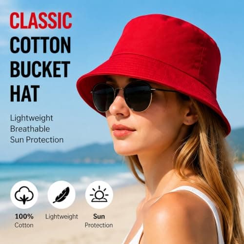 Votuda Classic Cotton Bucket Hat for Men & Women – Lightweight Breathable Sun Hat UPF 50+ Packable Summer Beach Fishing Travel Hat (Unisex, One Size, Wine Red) — view 2