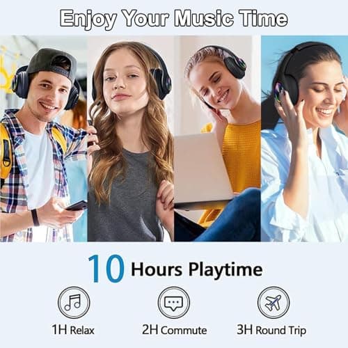Bluetooth Headphones Over Ear,Wireless Headphones Over Ear, Foldable Wireless Lightweight Headset with Built-in HiFi Stereo Sound Noise Reduction Mic,FM, SD/TF for Online Class,Office, Phone, PC — view 6