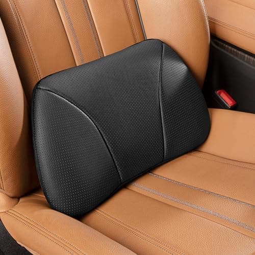 POKSRI Genuine Leather Lumbar Support Pillow,Snug Waist-Fitting Design,Memory Foam Filling,Real Cowhide,Fits Car,Office Chair & Recliner,Enhances Lumbar Alignment, Portable,15.5''L x 8.7''H