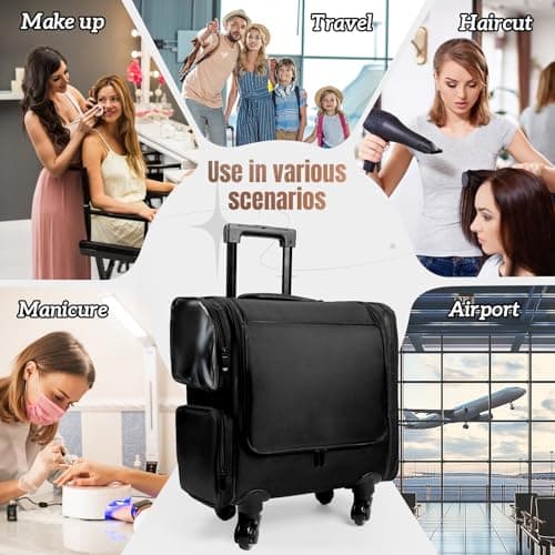Rolling Makeup Train Case, Professional Makeup Organiser Case, Large Travel Cosmetic Organizer Make Up Storage Bag Trolley for Artist, Hairstylist, Vanity Beauty Box with 5 Toiletry Bags — view 4