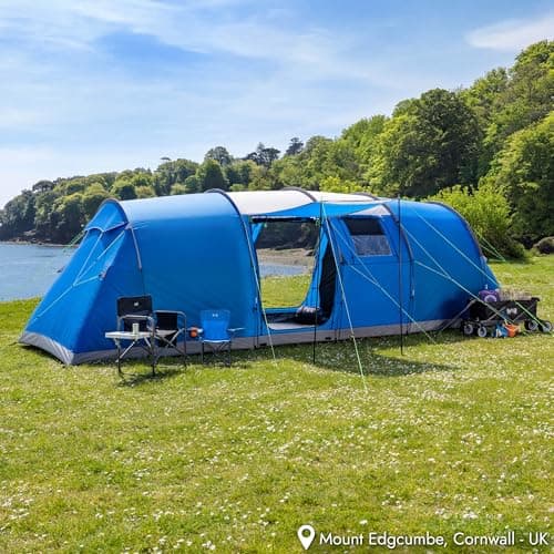 Trail Hexton XL 6 Man 2 Room Tent, Family Camping Tunnel Tent, 5000mm Waterproof, Dark Zone Bedrooms, Living Area with Standing Height, Sewn In Groundsheet, Carry Bag (L700cm x W240cm x H220cm) — view 2
