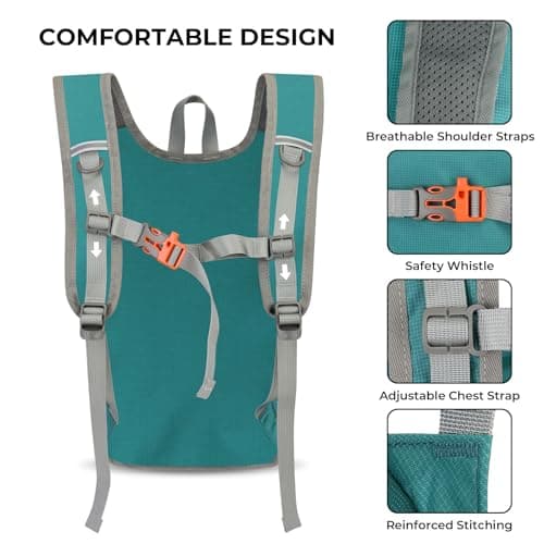LAIMEIWEE Lightweight Foldable Hiking Backpack - 13L Small Rucksack for Men & Women, Water-repellent Travel Bag, Packable Daypack for Walking, Camping, Sports & Outdoor (Teal) — view 6