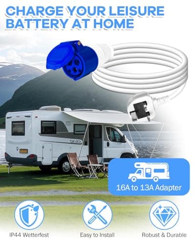 Connextion 16Amp to 13Amp Adapter, Camping Electric Hook Up Cable, 3 Pin UK Electric Hookup Adapter 220~250V for Caravan Campervan Motorhome Mains to UK Plug — view 3