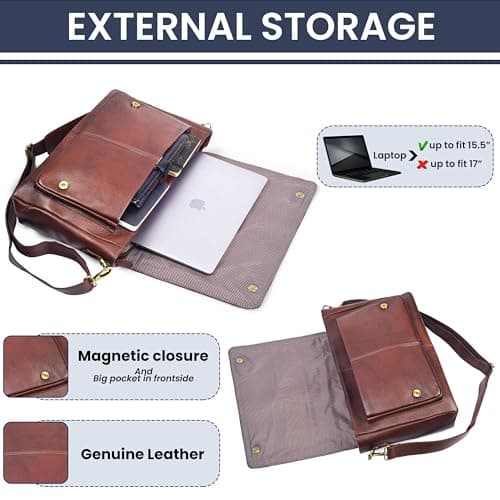LEATHER VILLAGE Vintage Leather Handmade Laptop Messenger Bag-15.5 Inch Satchel-Red Briefcase Shoulder Bag for Men & Women, Crossbody Work Bag for Office, Travel, and Daily Use — view 4