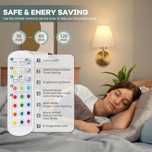 EIDEARAY Battery Operated Wall Lights,Rechargeable Wall Lights with 5000mAh Dimmable Detachable Charging Bulbs and Remote,Wireless Wall Light for Living Room Bedroom Bedside Farmhouse Hallway(2 Pack) — view 3