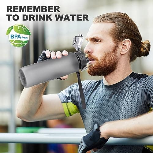 Gobravio Sports Water Bottle 1L Drinks Bottle BPA Free Water Bottle with Lock Cover & Leak Proof,for Gym, School,Cycling,Outdoor,Sports,Fitness& Office — view 2