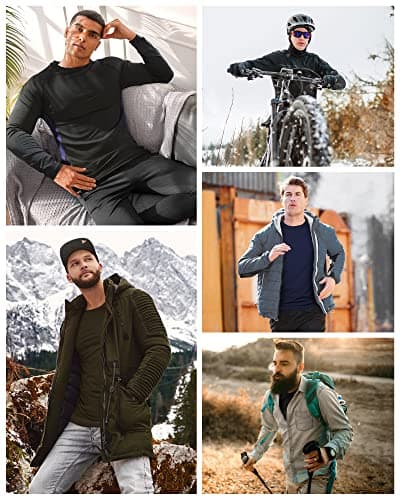 Roadbox Mens Thermal Underwear Fleece Lined Long Sleeve Tops & Tights Compression Running Base Layer for Gym Golf Training — view 4