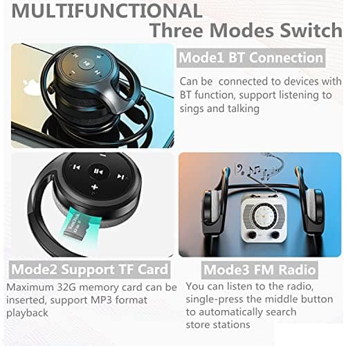 SUJAHHUJIQ Behind The Head Headphones, Bluetooth 5.0 Headphones Wrap Around Head, Lightweight Small Foldable Wireless Sports Sweatproof Headset with Microphone, TF Card Slot — view 5