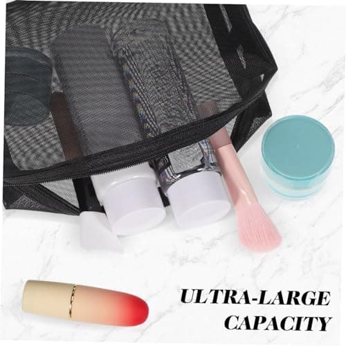 HAPINARY 3pcs Mesh Cosmetic Bag Set for Travel and Fitness, Portable Nylon Makeup Organizer with Moisture Reduction and Air Circulation Features, Black Vanity Bag for Electronic — view 2