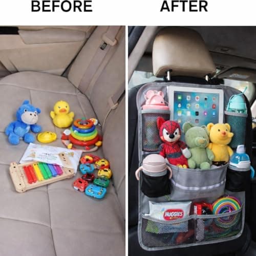 BARGAINS-GALORE SET OF 2 Kids Car Seat Organiser with 9 Compartments – Foldable Car Trunk Storage for Children’s Toys, Books & Travel Essentials, Collapsible Boot Tidy for Family Cars, SUVs & Vans — view 2