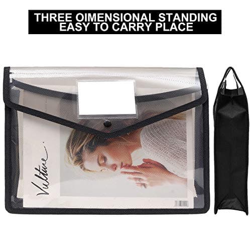 SENENQU 6 Pack A4 Black Plastic Document Folder Waterproof Wallet Folder with Pocket, Translucent File Envelope Folder with Button Closure for Home Office School — view 4