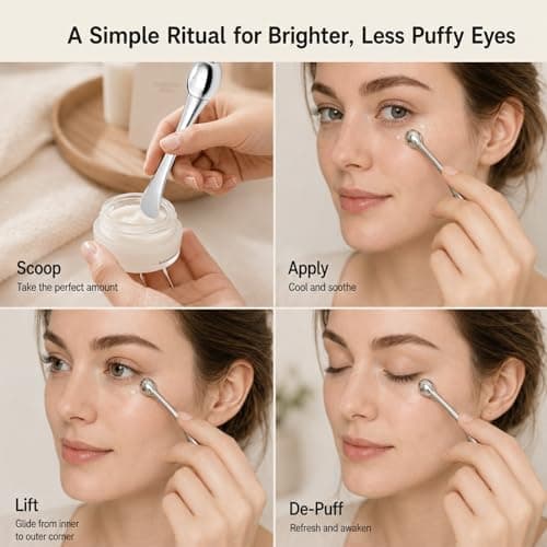 Dual Ended Eye Cream Applicator, Stainless Steel Under Eye Massage Wand with Silicone Scoop, Cooling Metal Skincare Tool for Eye Serum Moisturiser Application — view 5