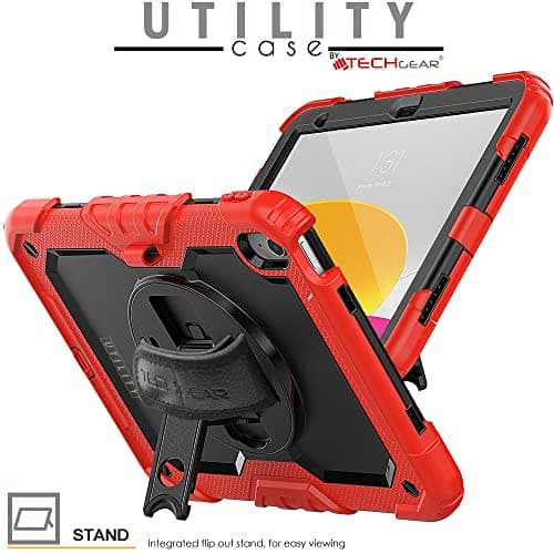 TECHGEAR UTILITY Case for iPad 11" A16 (11th Gen 2025) & 10.9" (10th 2022), Rugged Heavy Duty Shockproof Cover Screen Protection, 360 Stand, Hand & Shoulder Strap - for Work, School, Travel etc - Red — view 5
