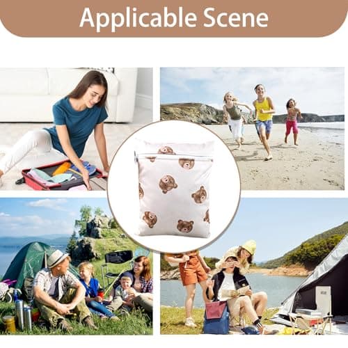 KASESSS 3 Pcs Bear Pattern Nappy Bags, Waterproof Wet Dry Bags, Travel Laundry Bag, Wet Bag for Swimming, Reusable Organiser Nappy Pouch for Baby Items for Travel, Beach, Camping, Swimming, Gym — view 5