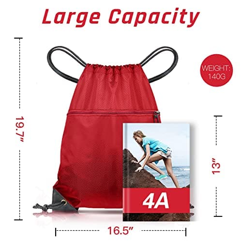 CHEPULA Drawstring Gym Bag, Large Sports Backpack String Swim Drawstring PE Bags for Women Men, Travel Beach Bag with Waterproof (Red) — view 2