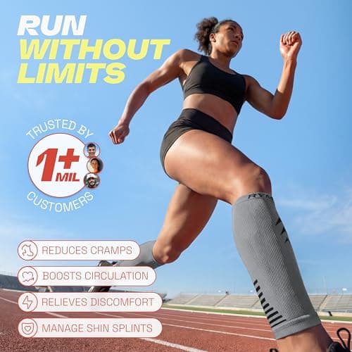 Rymora Calf Compression Sleeves for Men & Women (Ideal for Sports, Running, Shin Splints & More) (One Pair) (Grey) (Large) [L] — view 2