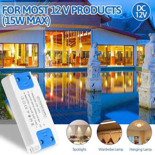 LED Transformer 15W, Ultra Slim 12V LED Driver 240V AC to 12V DC 1.25A, Constant Voltage Power Supply Adapter, Low Voltage Converter for Strip Light, Downlight and G4, MR11, MR16 Light Bulb — view 4