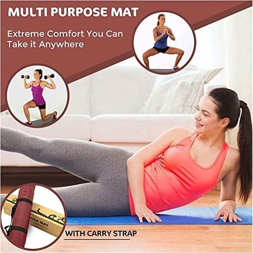 FAIRWAYUK PVC Yoga Mat 6mm Non-Slip, Thick Large Exercise Mats, Eco Friendly with Carry Straps for Pilates, Fitness, Men, Women 183 x 61 x 0.6cm Red — view 2