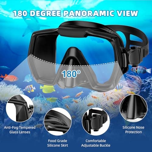 Honlanor Snorkel Set Adults Snorkeling Gear Anti-Leak and Anti-Fog Tempered Glass Lens Panoramic View Swim Mask Dry Top Snorkel Kit for Snorkeling Scuba Diving Swimming Travel with Carry Bag — view 4