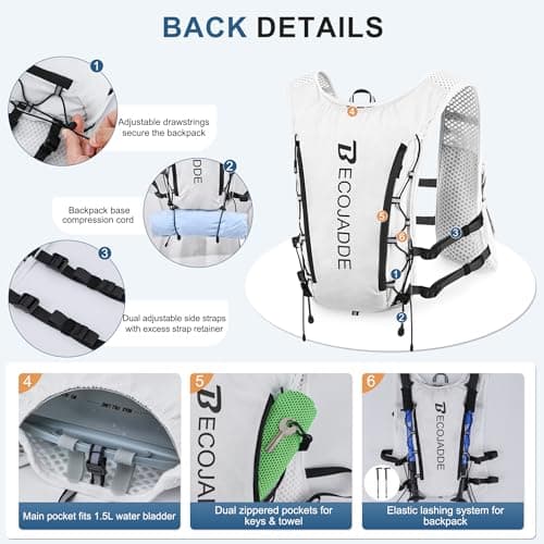 BECOJADDE Running Vest Women 5L Hydration Backpack Lightweight for Mens Womens, Running Backpack Hydration Pack for Marathon, Trail, Cycling, Hiking, Jogging, White — view 3