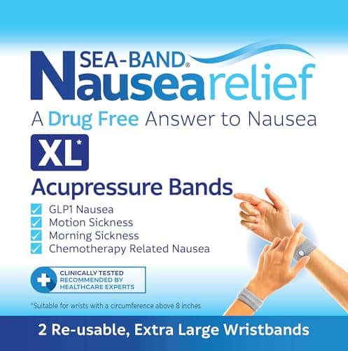Sea-Band XL Grey Adult Travel Sickness Acupressure Wristband, 1 Pair