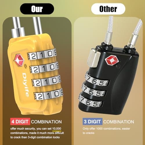 TSA Luggage Locks, [3 Packs] Diyife Updated 4-Digit Security Padlocks with Code, Resettable Zinc Alloy Combination Padlocks, Small Travel Locks Padlocks for Luggage Suitcases Bag Case (Yellow) — view 3